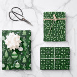 Elegant Christmas Ornament & Mandala Pattern Green Wrapping Paper Sheet<br><div class="desc">Gift wrap set with three designs that share the same colour scheme, with green being the main colour: the first is a traditional Christmas tree decoration with the phrase Merry Christmas in white, the second is a penrose style mandala pattern and the third is a geometric pattern. The three wrapping...</div>