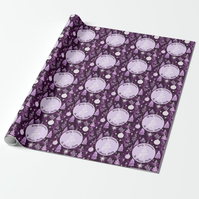 Elegant Christmas Ornament & Mandala Pattern plum Wrapping Paper (Unrolled)