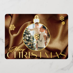 Elegant Christmas Ornament Photo Brown Satin Gold 