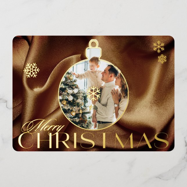 Elegant Christmas Ornament Photo Brown Satin Gold  (Front)