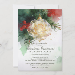 Elegant Christmas Ornament Shaped Like a Rose Invitation