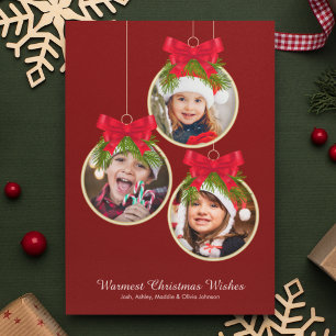 Elegant Christmas Ornament Three Photo Holiday Card