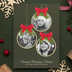Elegant Christmas Ornament Three Photo Holiday Card