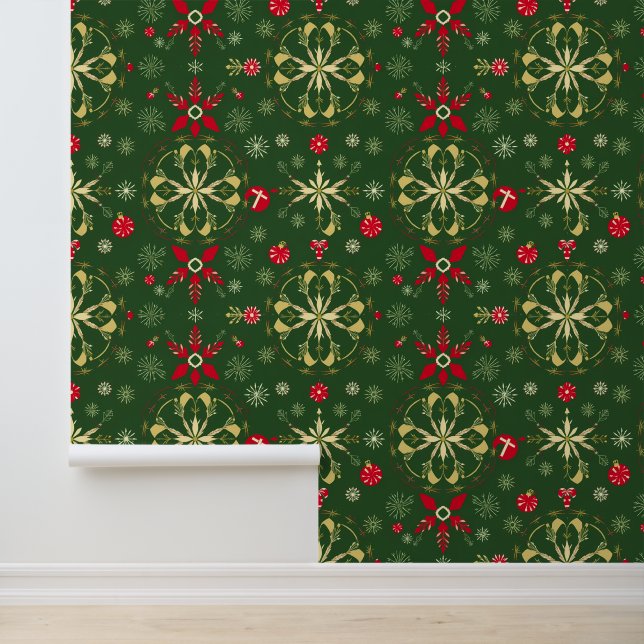 Elegant Christmas Ornaments and Snowflakes Pattern Wallpaper (Application)