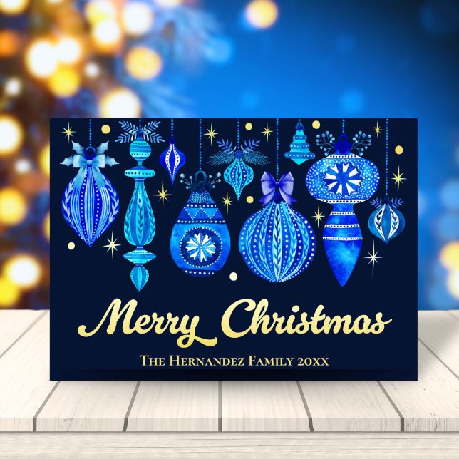 Elegant Christmas Ornaments Navy Blue Watercolor (Elegant Christmas Ornaments Navy Blue Watercolor Foil Holiday Card)