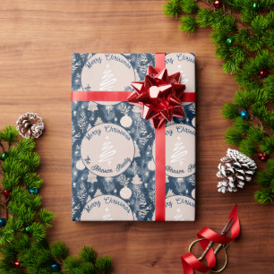 Elegant Christmas Ornaments Pattern Vintage blue Wrapping Paper