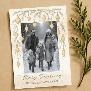 Elegant Christmas Ornaments Watercolor Photo  Holiday Card