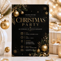 Elegant CHRISTMAS PARTY Black Gold Glitter Stars