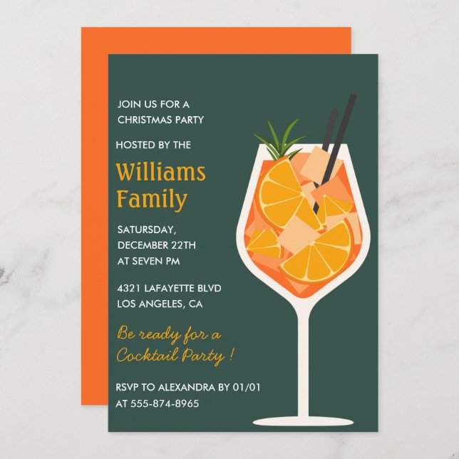 Elegant Christmas Party  Cocktail Drinks Invitation (Front/Back)