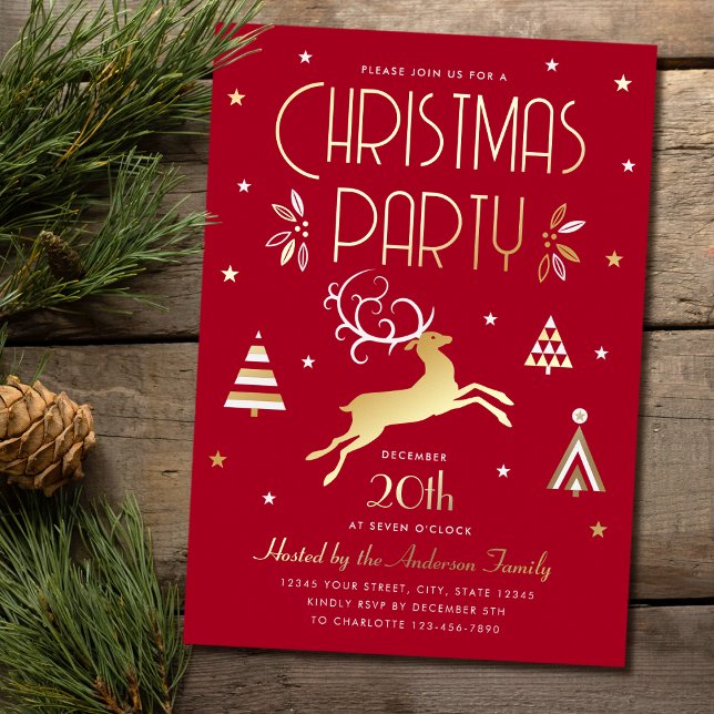 Elegant Christmas Party Deep Red Foil Invitation (Creator Uploaded)