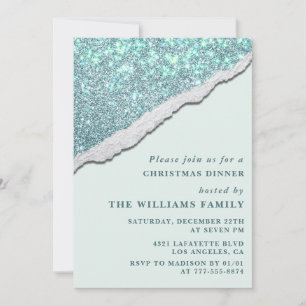 Elegant Christmas Party Dinner Glitter Invitation