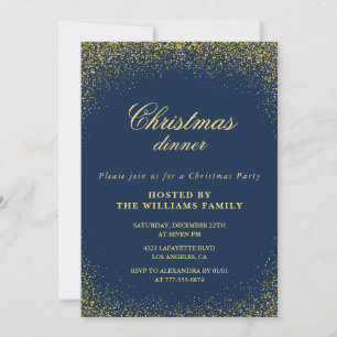 Elegant Christmas Party Dinner Gold Navy Glam Invitation