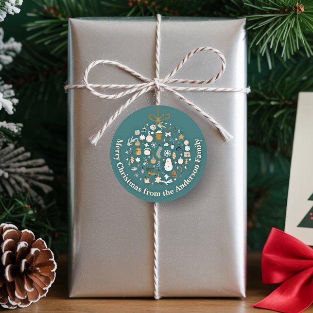 Elegant Christmas Party Festive Holiday Minimalist Classic Round Sticker (Creator Uploaded)