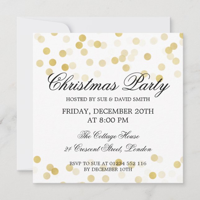 Elegant Christmas Party Gold Foil Glitter Lights Invitation (Front)