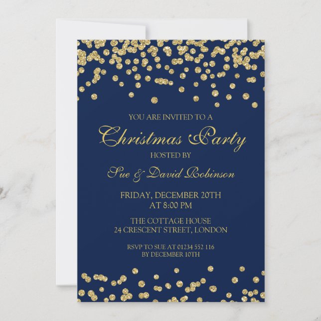 Elegant Christmas Party Gold Glitter Confetti Invitation (Front)