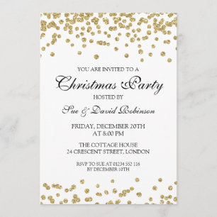 Elegant Christmas Party Gold Glitter Confetti Invitation