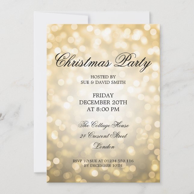 Elegant Christmas Party Gold Glitter Lights Invitation (Front)