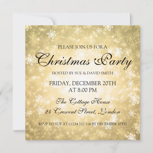 Elegant Christmas Party Gold Winter Wonderland Invitation (Front)