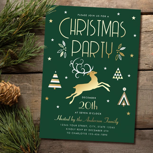 Elegant Christmas Party Green Gold Foil Invitation (Creator Uploaded)