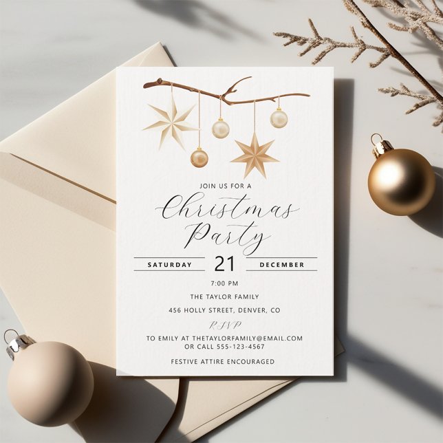 Elegant Christmas Party Invitation with Gold Stars (Creator Uploaded)