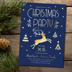 Elegant Christmas Party Midnight Blue Gold Foil