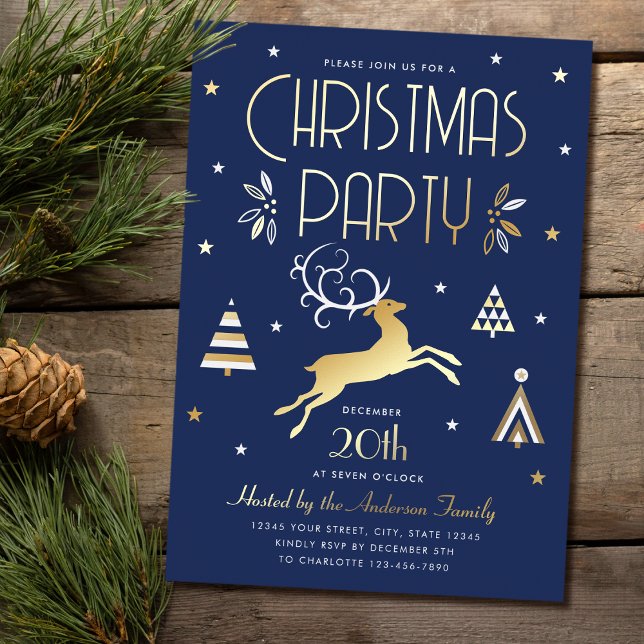 Elegant Christmas Party Midnight Blue Gold Foil (Creator Uploaded)