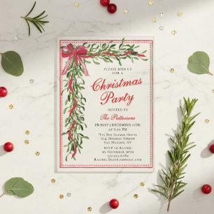 Elegant Christmas Party Mistletoe Red Bow Acrylic Invitations