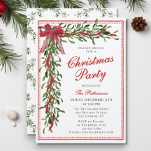 Elegant Christmas Party Mistletoe Red Bow