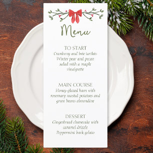 Elegant Christmas Party or Wedding Menu with Bow