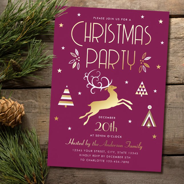 Elegant Christmas Party Plum Gold Foil Invitation (Creator Uploaded)