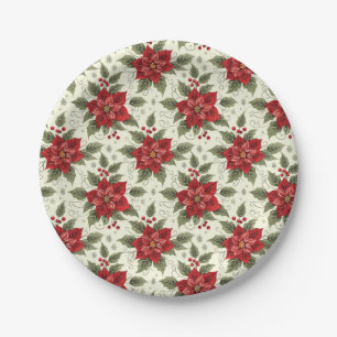 Elegant Christmas Party Poinsettia Paper Plates
