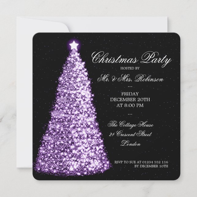 Elegant Christmas Party Purple Tree Invitation (Front)
