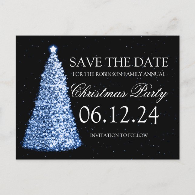 Elegant Christmas Party Save The Date Blue & Black Announcement Postcard (Front)