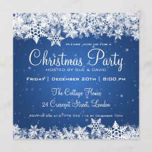 Elegant Christmas Party Snowflakes 2 Blue Invitation