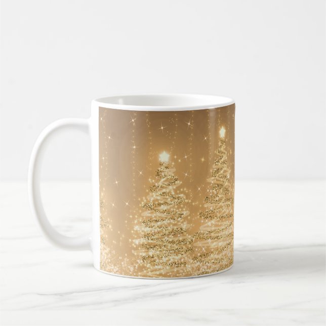 Elegant Christmas Party Sparkling Trees Copper  Coffee Mug (Left)