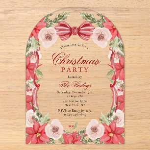 Elegant Christmas Party Watercolor Floral Frame Acrylic Invitations