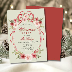 Elegant Christmas Party Watercolor Floral Frame Invitation