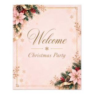 Elegant Christmas Party Welcome Sign|Soft Pink & G Photo Print