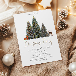 Elegant Christmas Party with Winter Tree and Deer Invitation