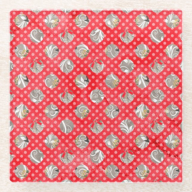 Elegant Christmas Pattern Glass Coaster (Front)