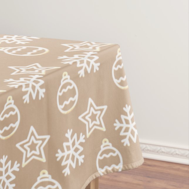 Elegant Christmas Pattern on Beige Tablecloth (In Situ)