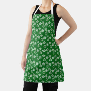 Elegant Christmas Pattern on Green Apron