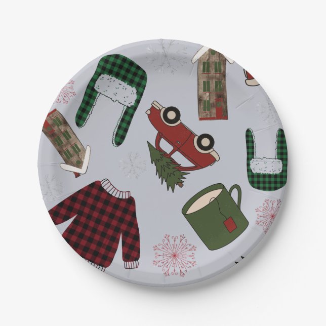 Elegant Christmas Pattern   Paper Plate (Front)