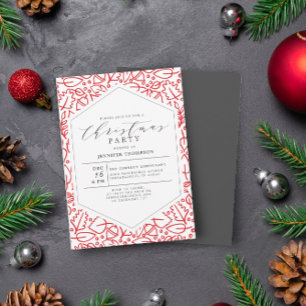 Elegant Christmas Pattern Red White Holiday Party Invitation