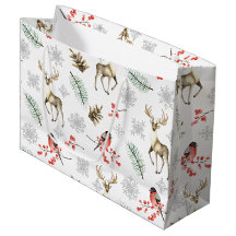 Elegant Christmas Pattern With Deer & Bullfinches