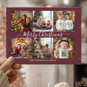 Elegant Christmas Photo Collage Holiday Postcard