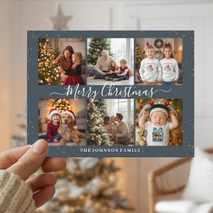 Elegant Christmas Photo Collage Holiday Postcard