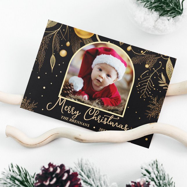 Elegant Christmas Photo Festive Gold Holiday Postcard (Elegant Christmas Photo Festive Gold Holiday Postcard)
