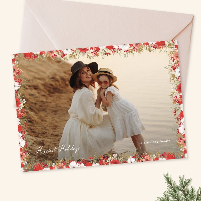 elegant christmas photo floral frame happiest holiday card (Creator Uploaded)