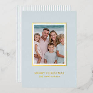 Elegant Christmas Photo Light Dusty Blue Gold